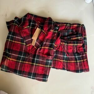 NWT SKIMS FLANNEL SLEEP LONG SLEEVE RED HOLIDAY PLAID SET